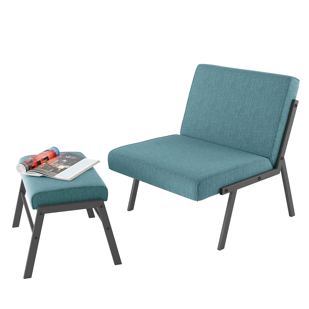 Green Linen Fabric Accent Chair with Ottoman Set W636