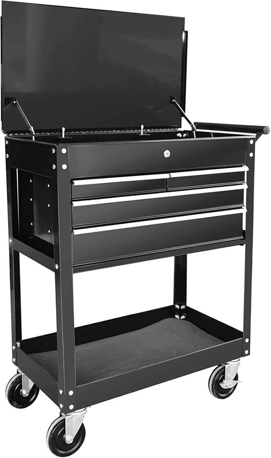 Black Rolling Tool Cart Cabinet with Drawer and Locking Top J450217