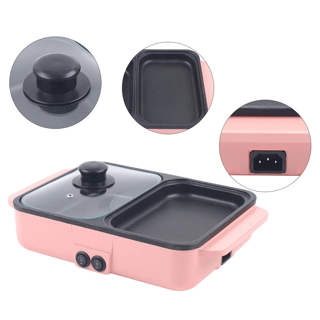 Pink Electric Hot Pot with Grill, Non-Stick Frying Pan F195786