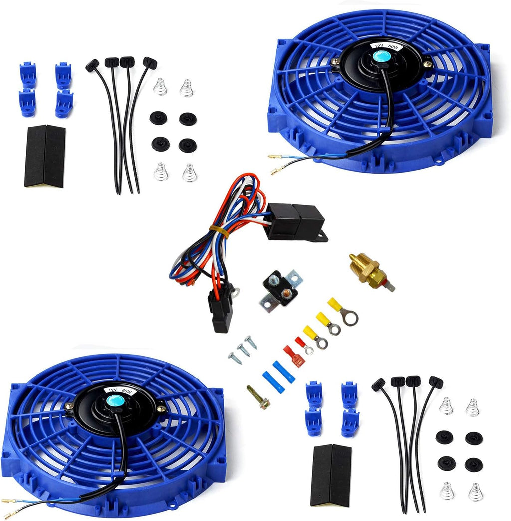 2Pcs 16" Black Electric Radiator Cooling Fan with Thermostat Relay Kit M539