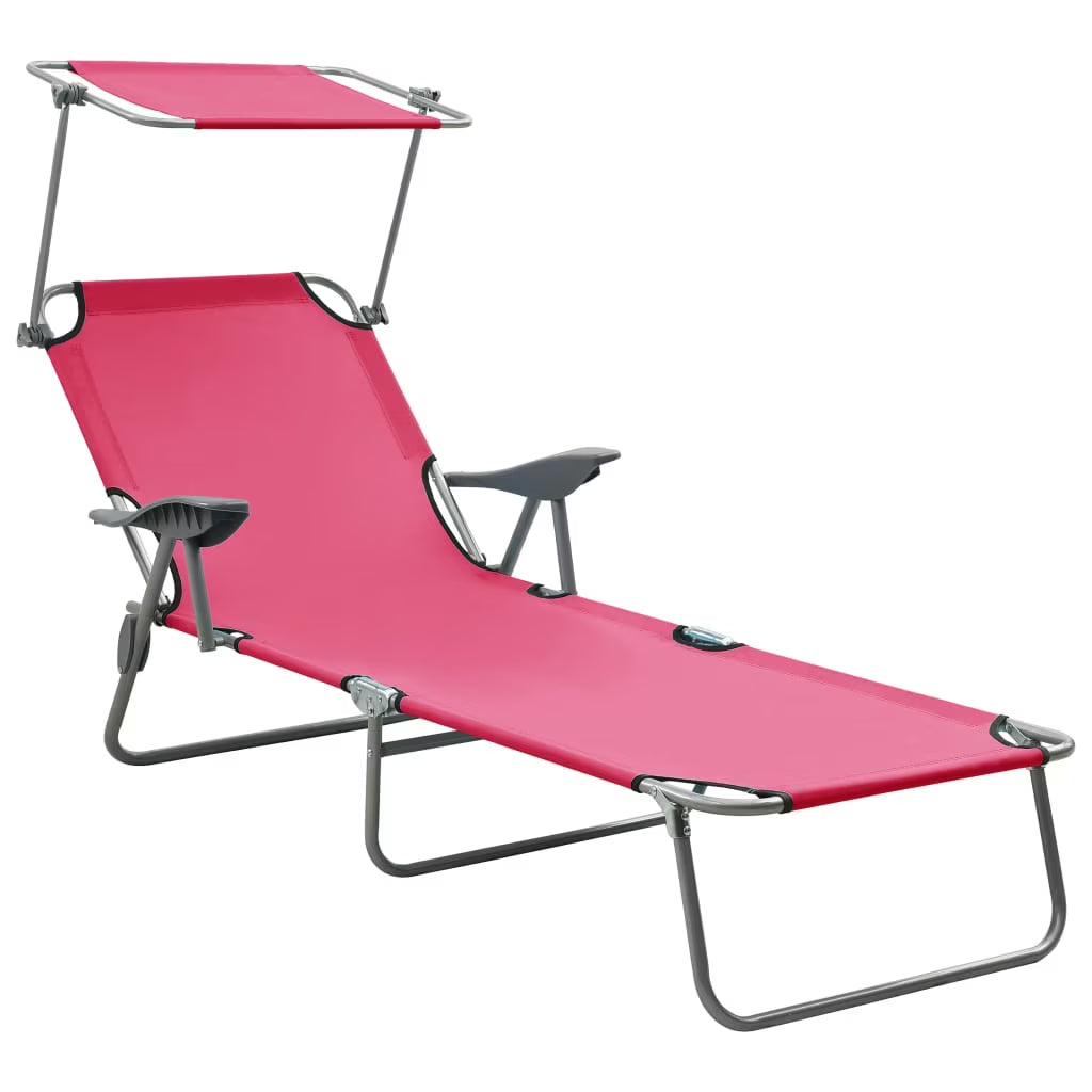 Pink Steel Sun Lounger with Canopy W631777