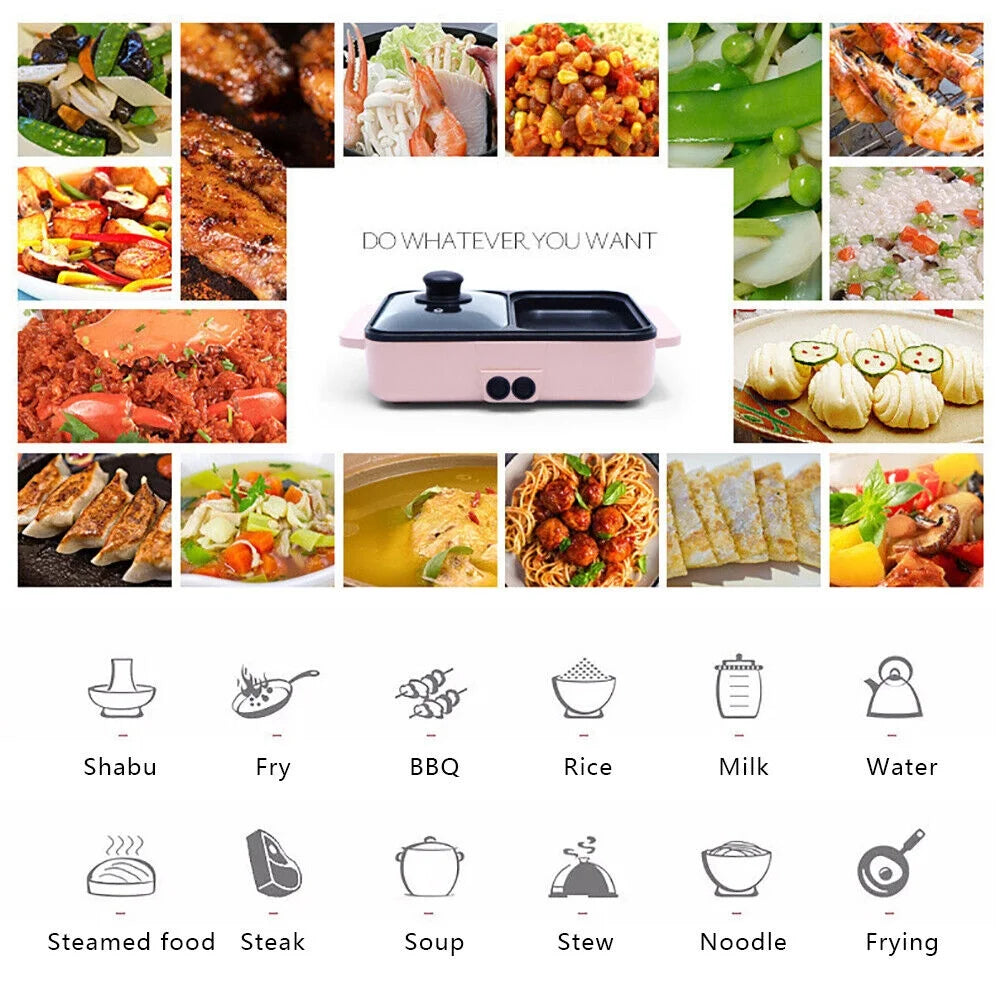 Pink Electric Hot Pot with Grill, Non-Stick Frying Pan F195786