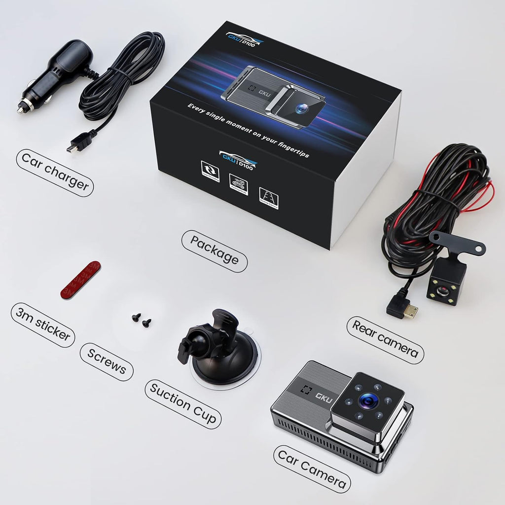 Dash Cam Front and Rear Full HD Dual 1080P 170° Wide Angle Car Camera with Night Vision, Parking Monitor, Motion Detection, Loop Recording Pack of 2 Q7924