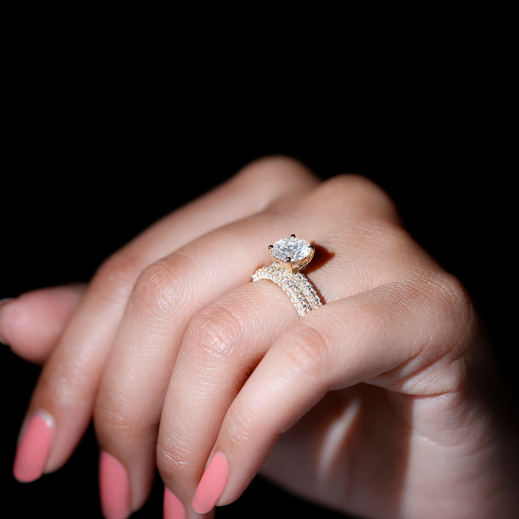 14K Yellow Gold Moissanite Solitaire Bridal Ring Set R357003