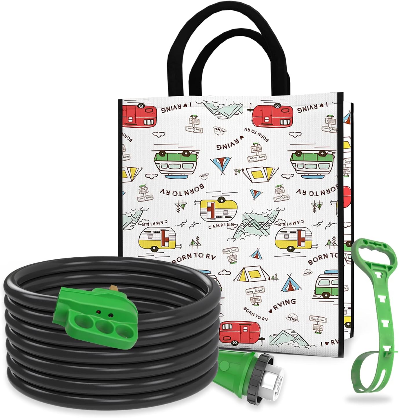 Detachable Power Cord 50A 50FT with Polarity LED Indicator, 14-50P Male to SS2-50R Locking Female, Storage Bag and Plastic Strap T23364