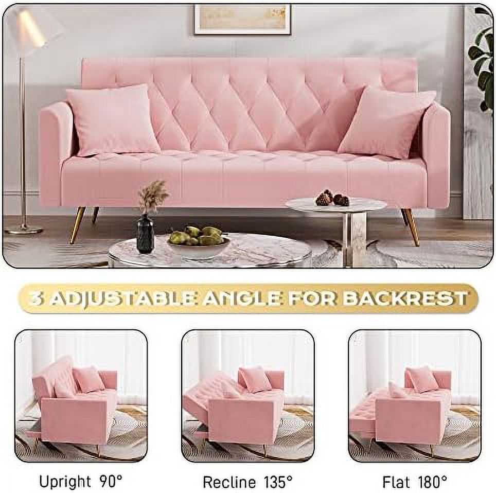 Beige Velvet Futon Sofa Bed with 2 Pillows P66280