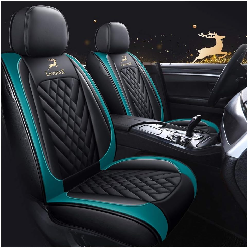 Black-Red Leather Car Seat Covers 2 Seats L89701