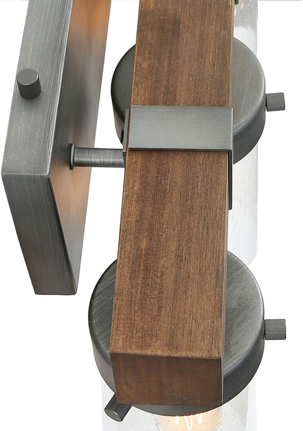 Farmhouse Rustic Bathroom Vanity Light, Wall Light Fixture 3 Lights in Wood and Cylindrical Bubbled Glass S636