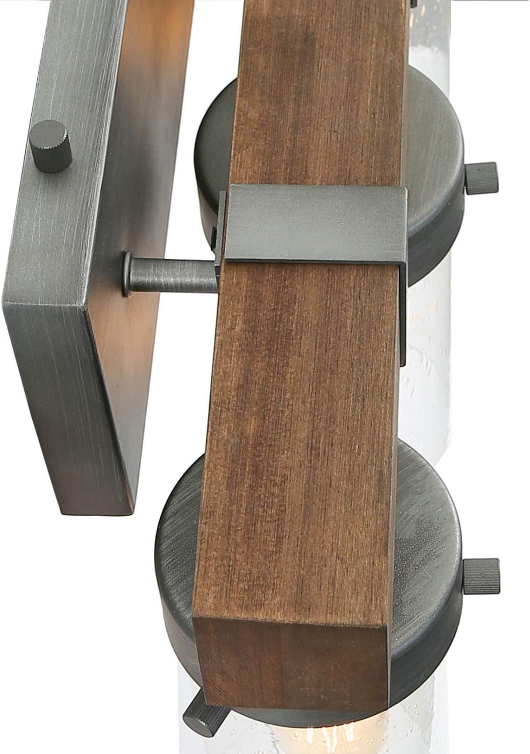Farmhouse Rustic Bathroom Vanity Light, Wall Light Fixture 3 Lights in Wood and Cylindrical Bubbled Glass S636