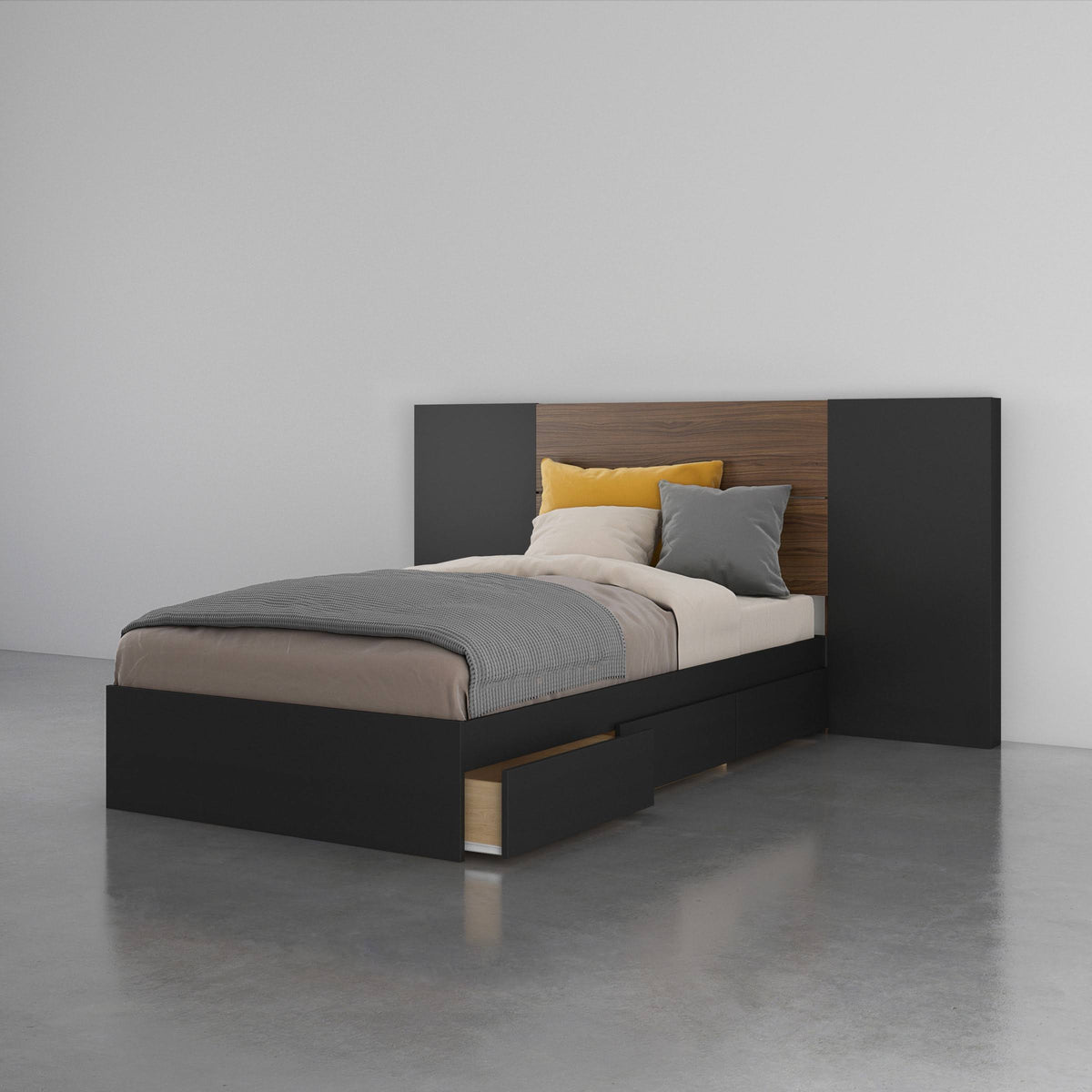 3 Piece Twin Size Bedroom Set in Walnut and Black M1862