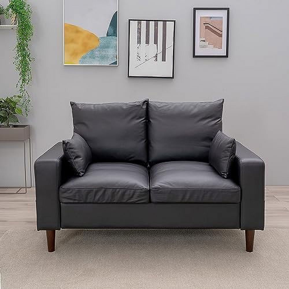 Black Faux Leather 2-Seat Sofa with Wood Leg Q835987