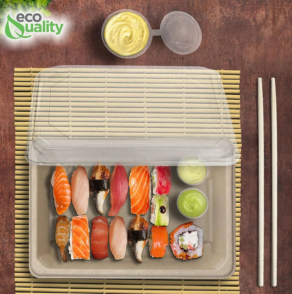 100 PACK Compostable Sugarcane Sushi Trays with Lids Y4553