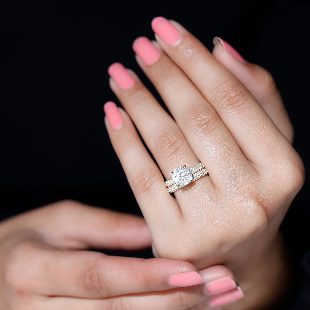 14K Yellow Gold Moissanite Solitaire Bridal Ring Set R357003