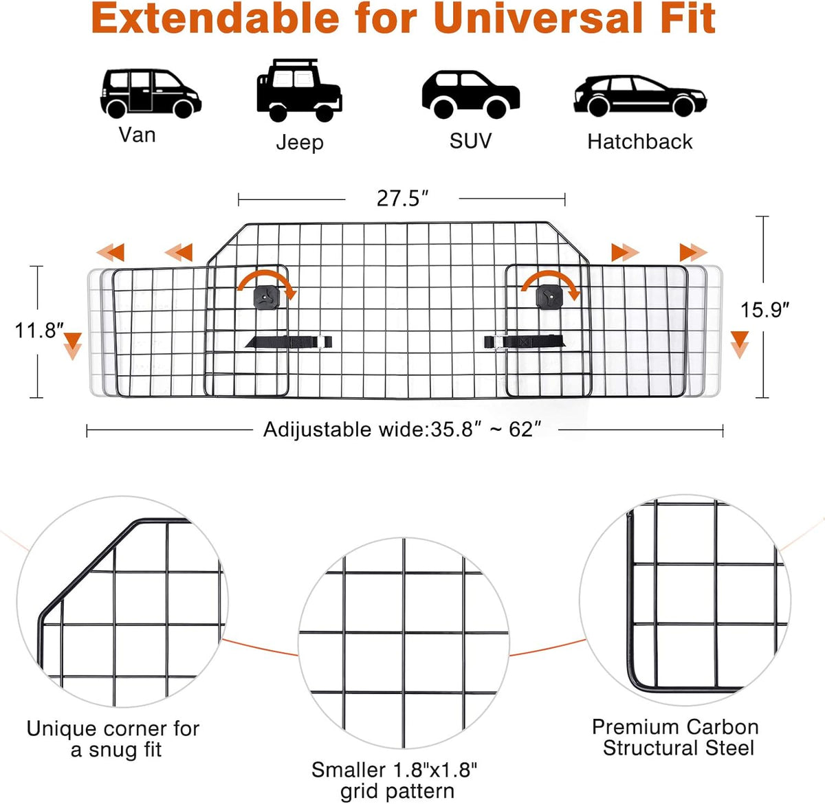 Dog Car Barrier for SUV, Extendable Metal Mesh Pack of 2 C6625