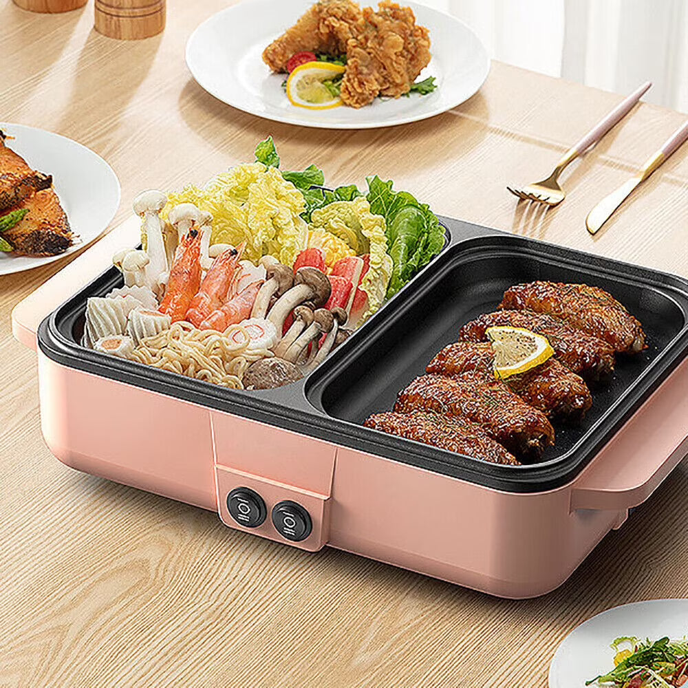 Pink Electric Hot Pot with Grill, Non-Stick Frying Pan F195786