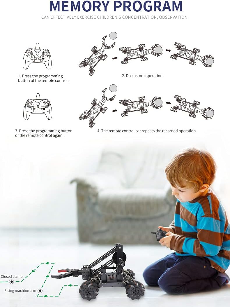 Robot Arm Kit and Remote Control Excavator, 3-in 1 Science Kits with 4-DOF Robotic Car, DIY Toy, Pack of 2 X95465