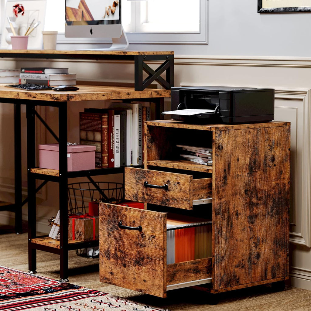Vintage Brown Lateral Filing Cabinet with 2 Drawers P912