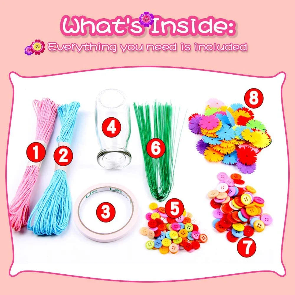 Flower Craft Kit for Kids with Buttons and Felt Vase Arts Toy V890