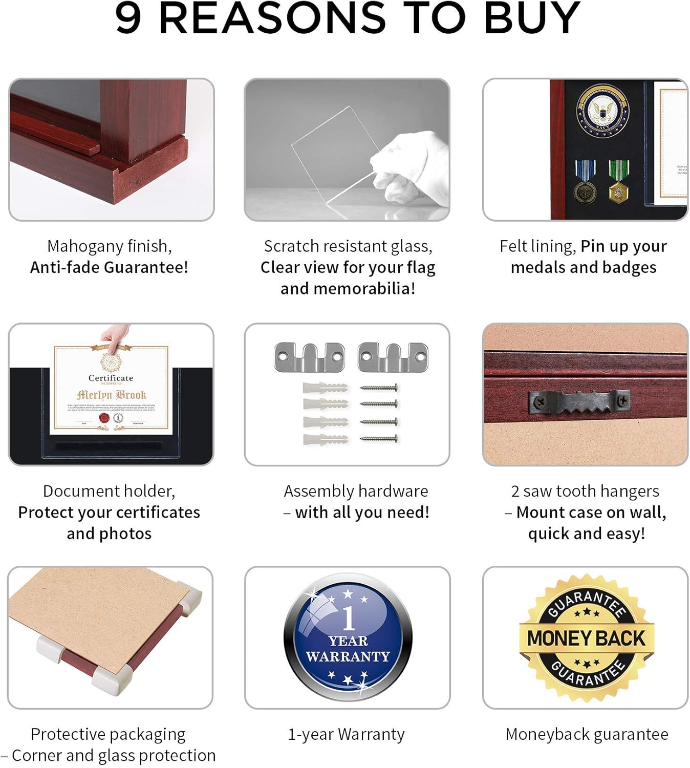 Mahogany Frame Flag Display Case for Burial Flag with Felt Lining E5300