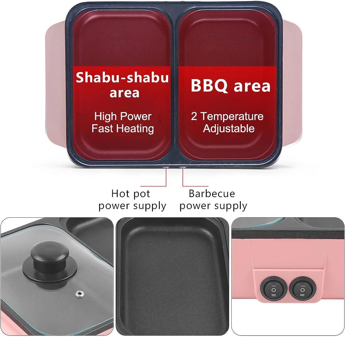 Pink Electric Hot Pot with Grill, Non-Stick Frying Pan F195786