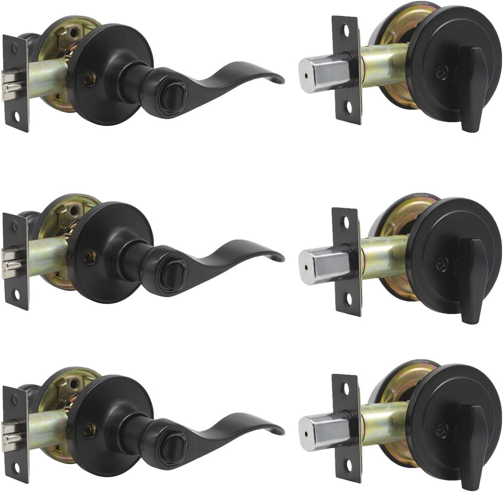 Satin Nickel Entry Door Handle Set with Deadbolt, 2 Pack A157