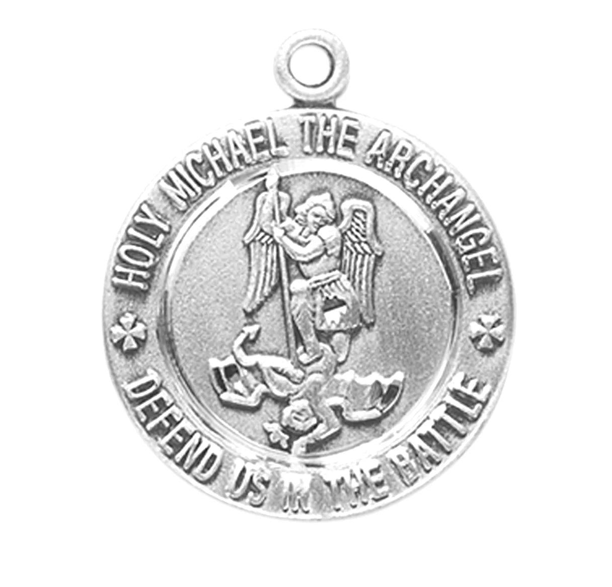 Sterling Silver St. Michael Medal Pendant Necklace with 24" Rhodium Plated Curb Chain D185260