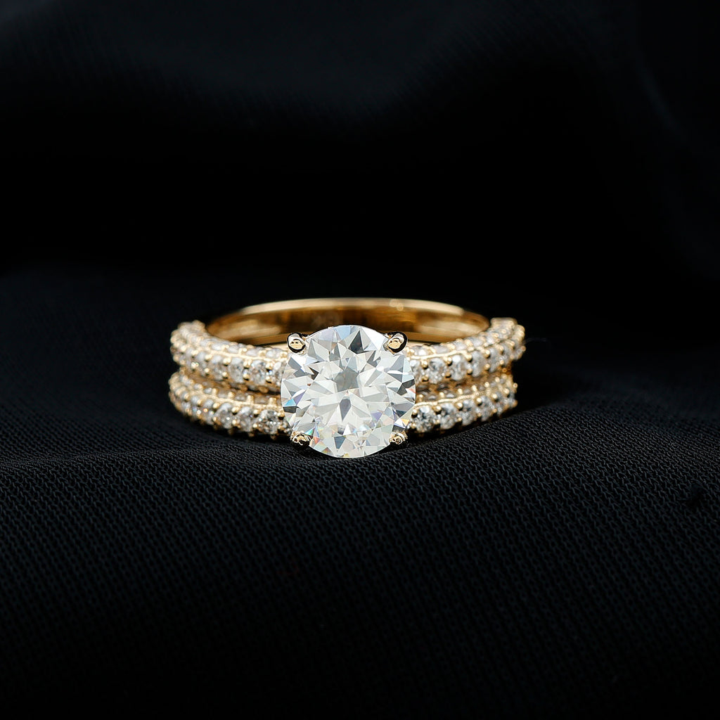 14K Yellow Gold Moissanite Solitaire Bridal Ring Set R357003