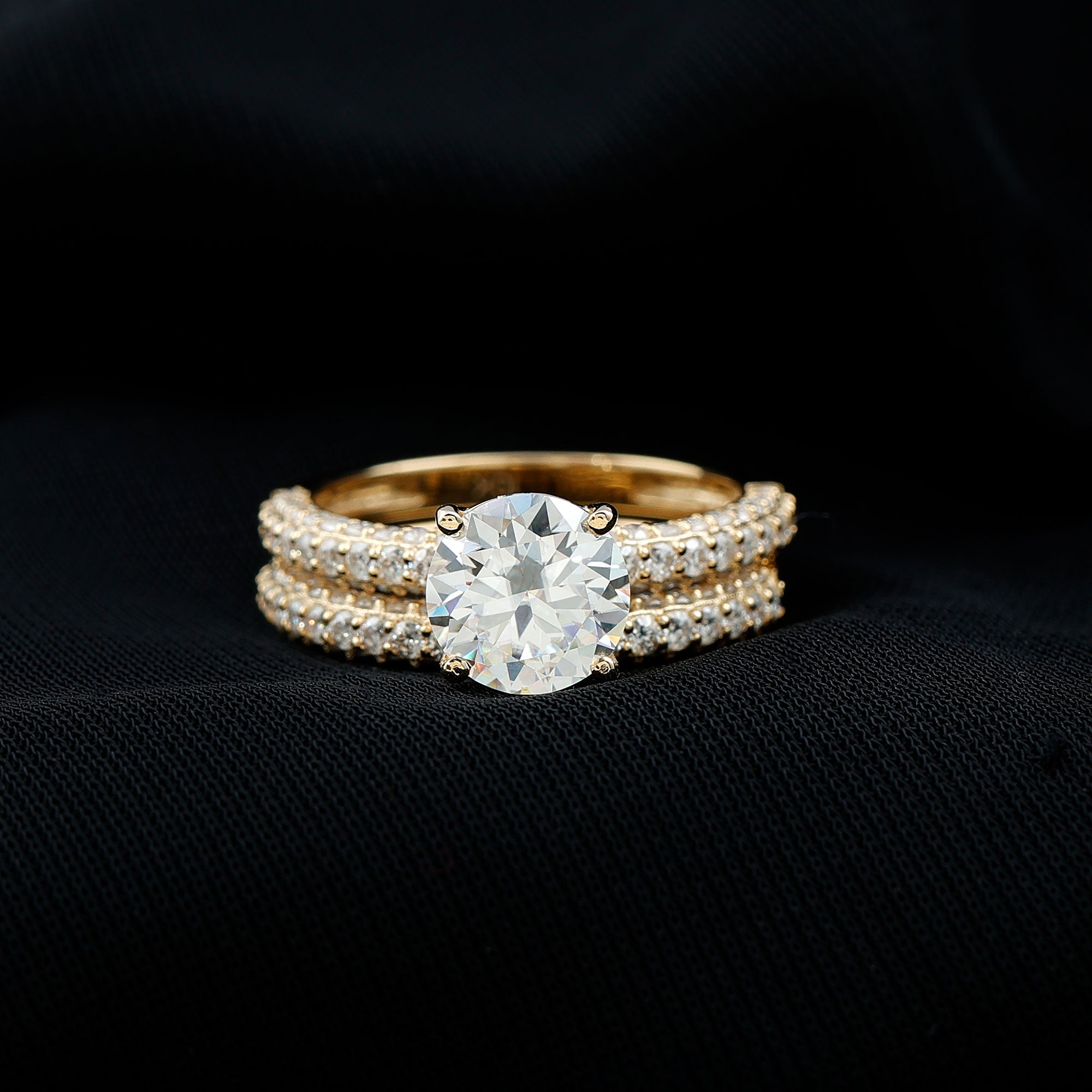 14K Yellow Gold Moissanite Solitaire Bridal Ring Set R357003
