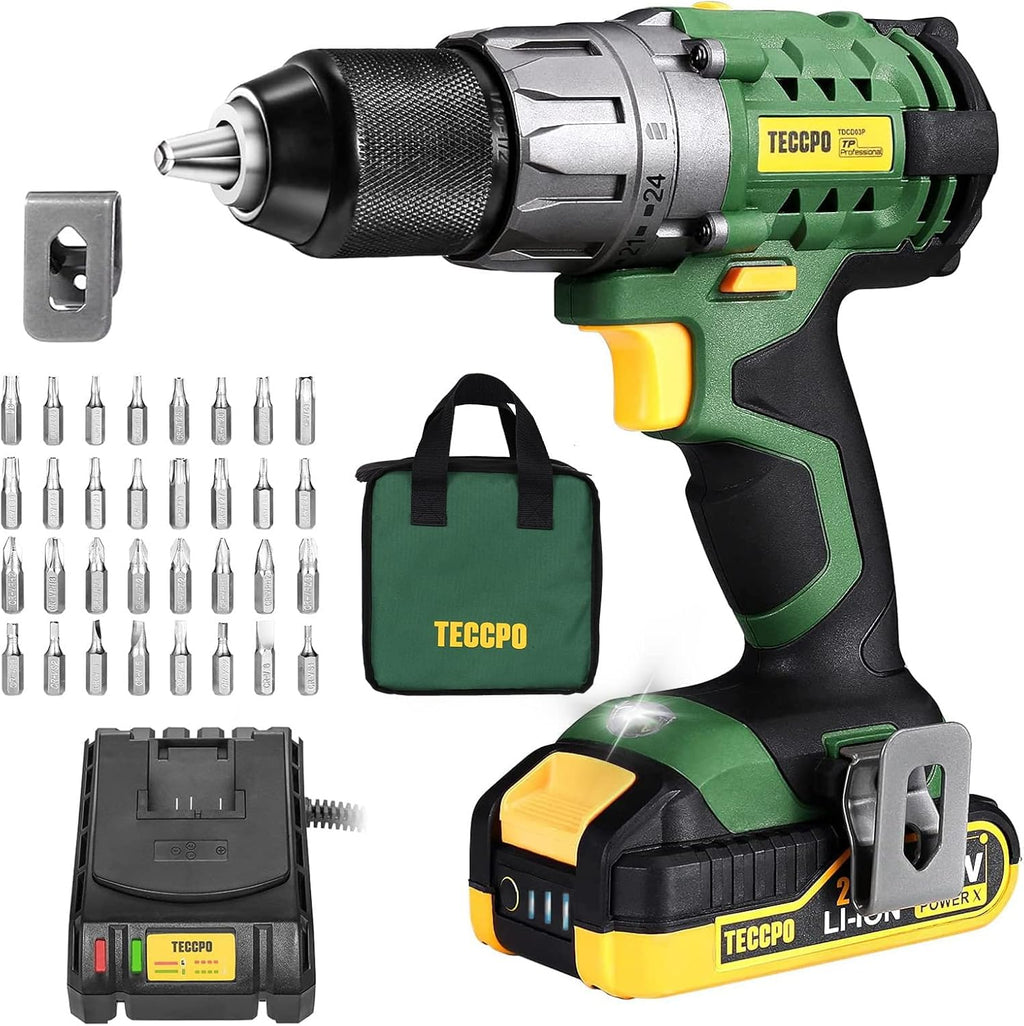 Cordless Power Drill with Battery and Charger, 2000mAh, 530 In-lbs, 24+1 Torque Setting, 33pcs Accessories Q252652