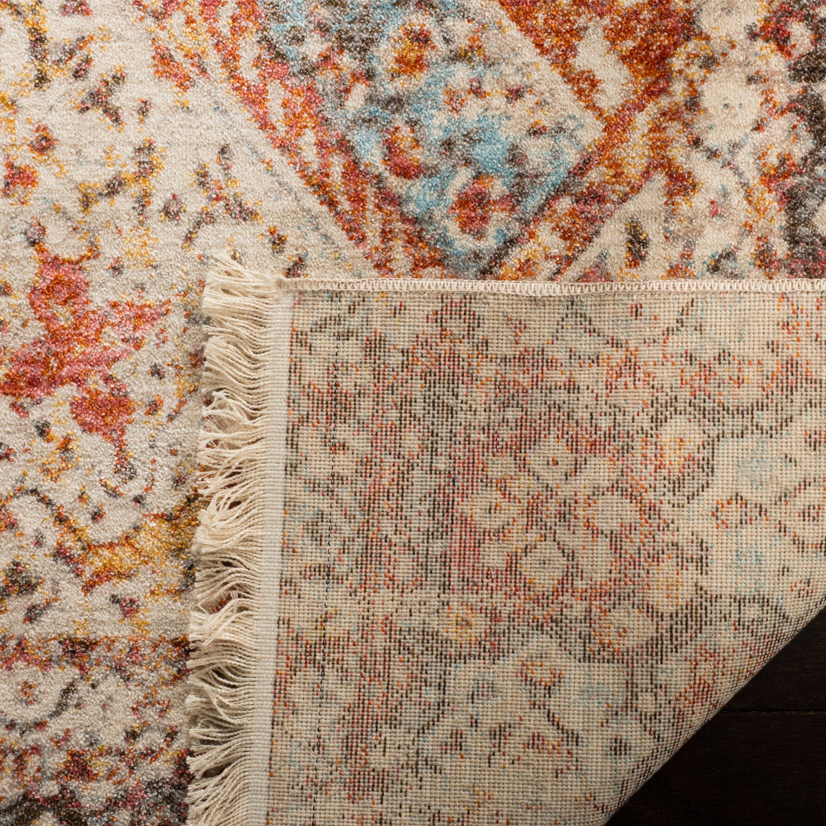 Cream Rust Rectangle Rug V657