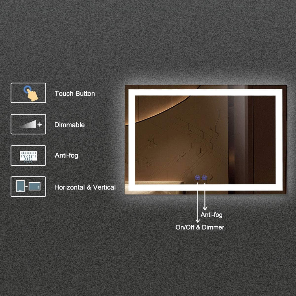 LED Bathroom Mirror with Dimmable Lights, Anti-Fog Wall Mounted Vanity Mirror P8622