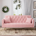 Beige Velvet Futon Sofa Bed with 2 Pillows P66280