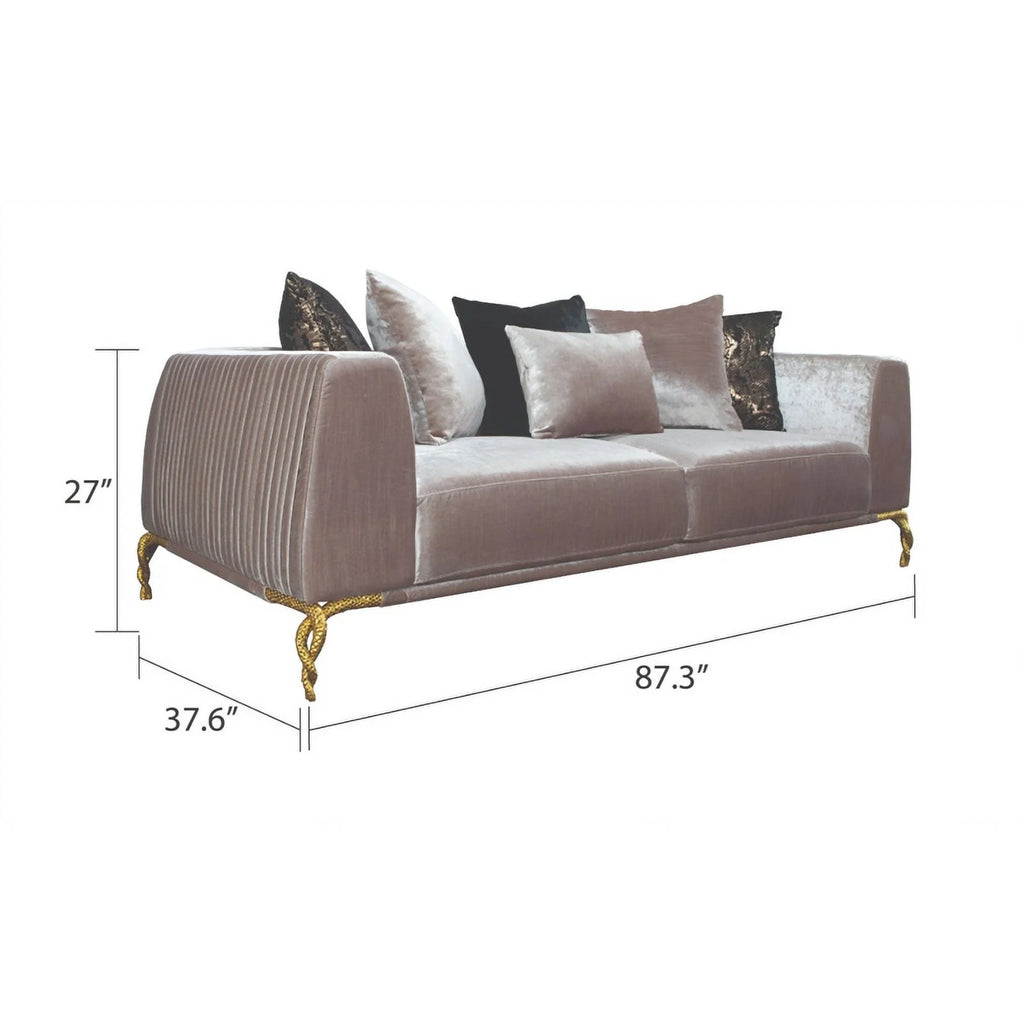 Ivory Velvet 2PC Living Room Set with Wood Q70114