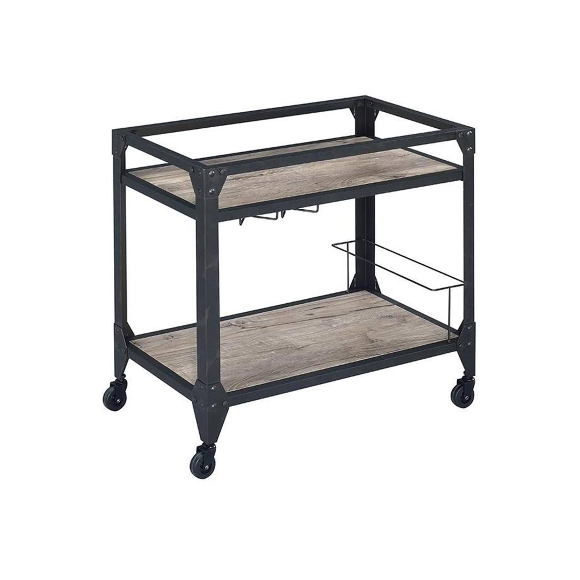 Rustic Oak Charcoal Stainless Steel Serving Cart S954433