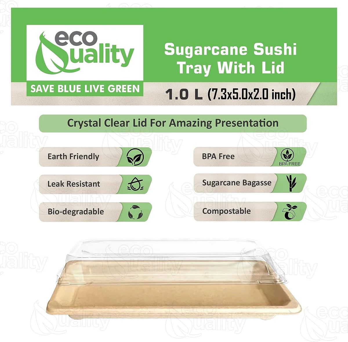 100 PACK Compostable Sugarcane Sushi Trays with Lids Y4553