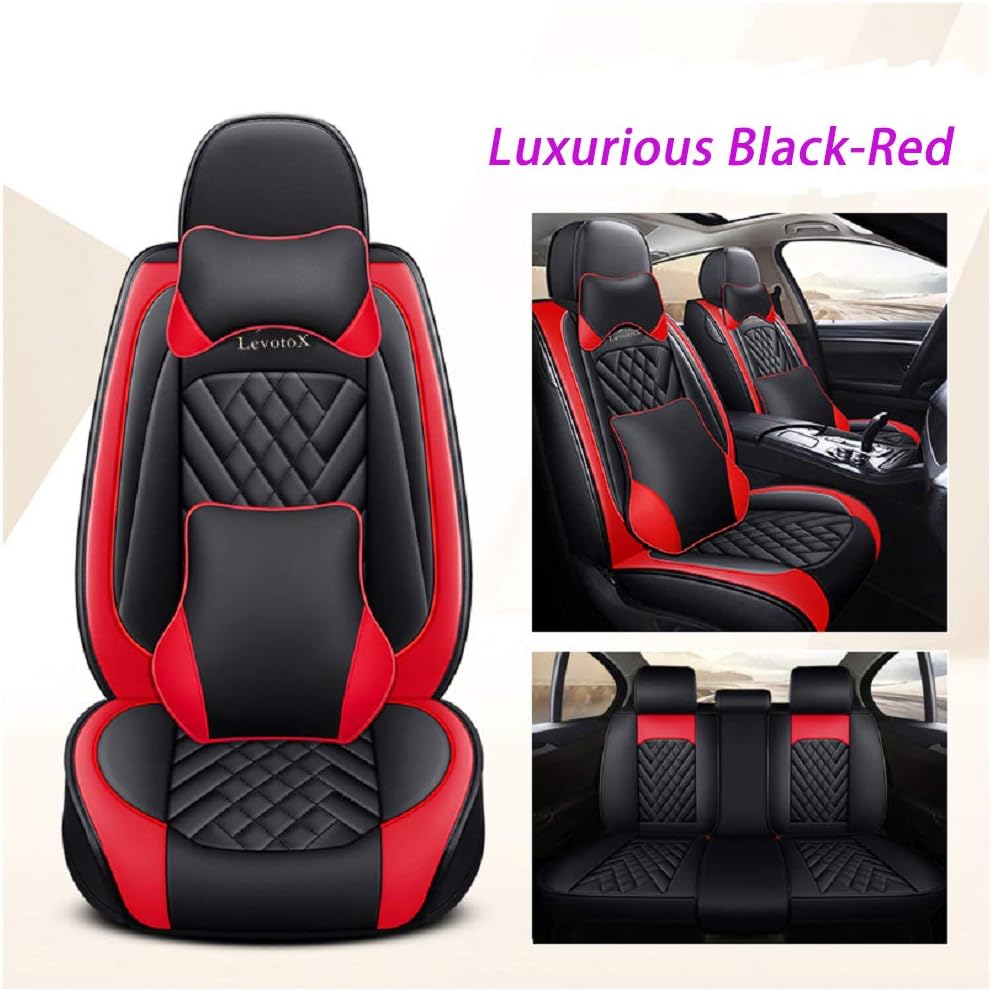 Black-Red Leather Car Seat Covers 2 Seats L89701