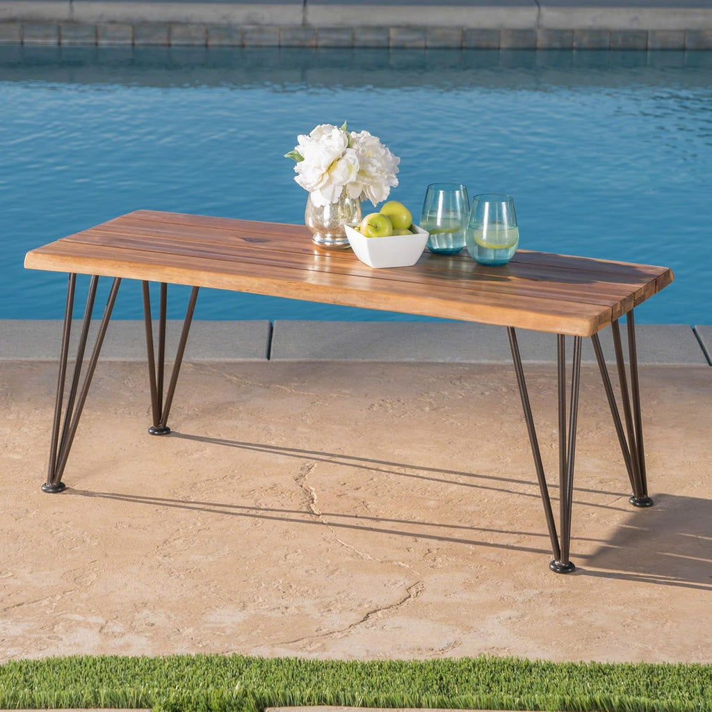 Industrial Iron and Teak Finished Acacia Wood Coffee Table L657