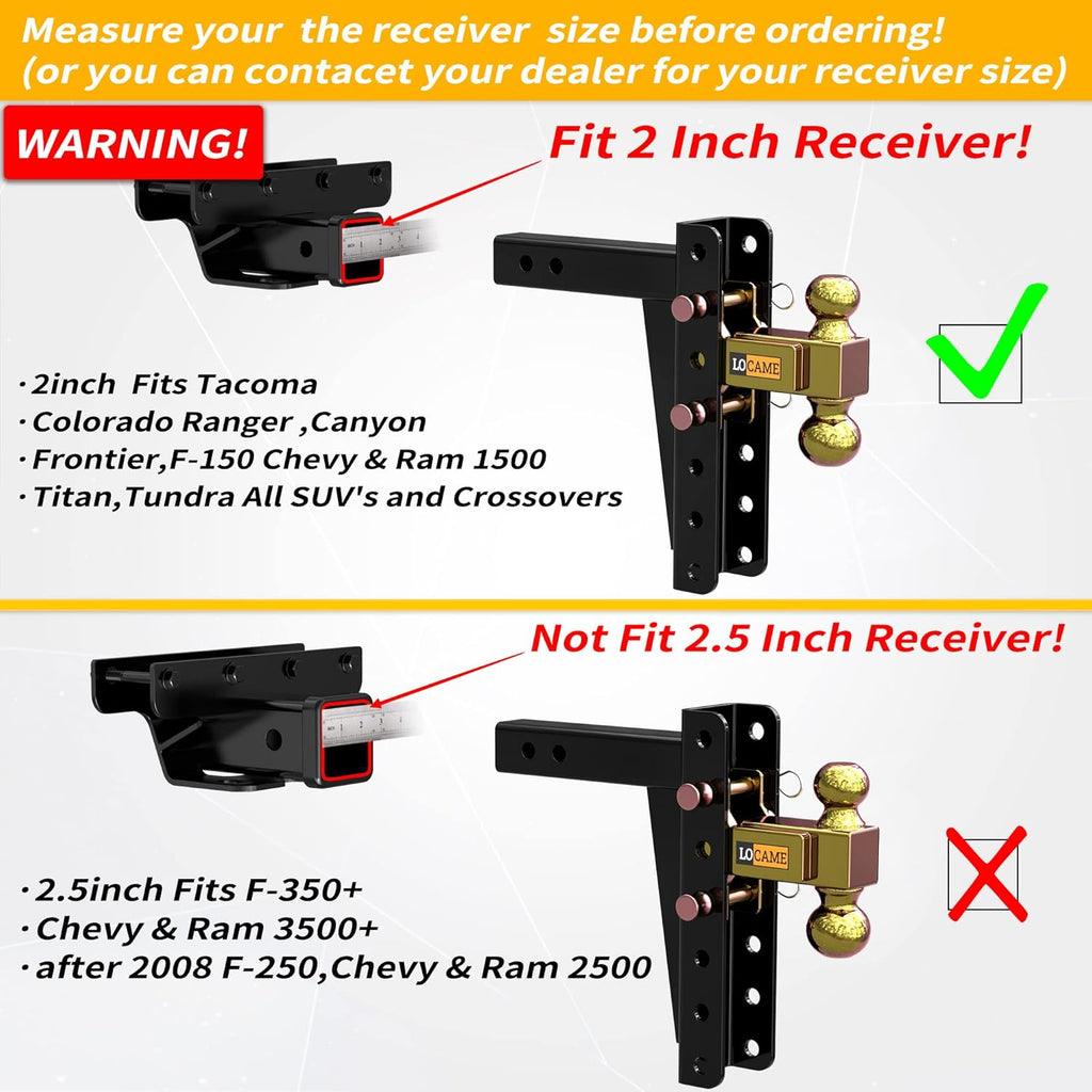 Adjustable Trailer Hitch, 2-Inch Receiver, 9-Inch Drop/Rise, 21,000 LBS GTW, Solid Ball Mount O400