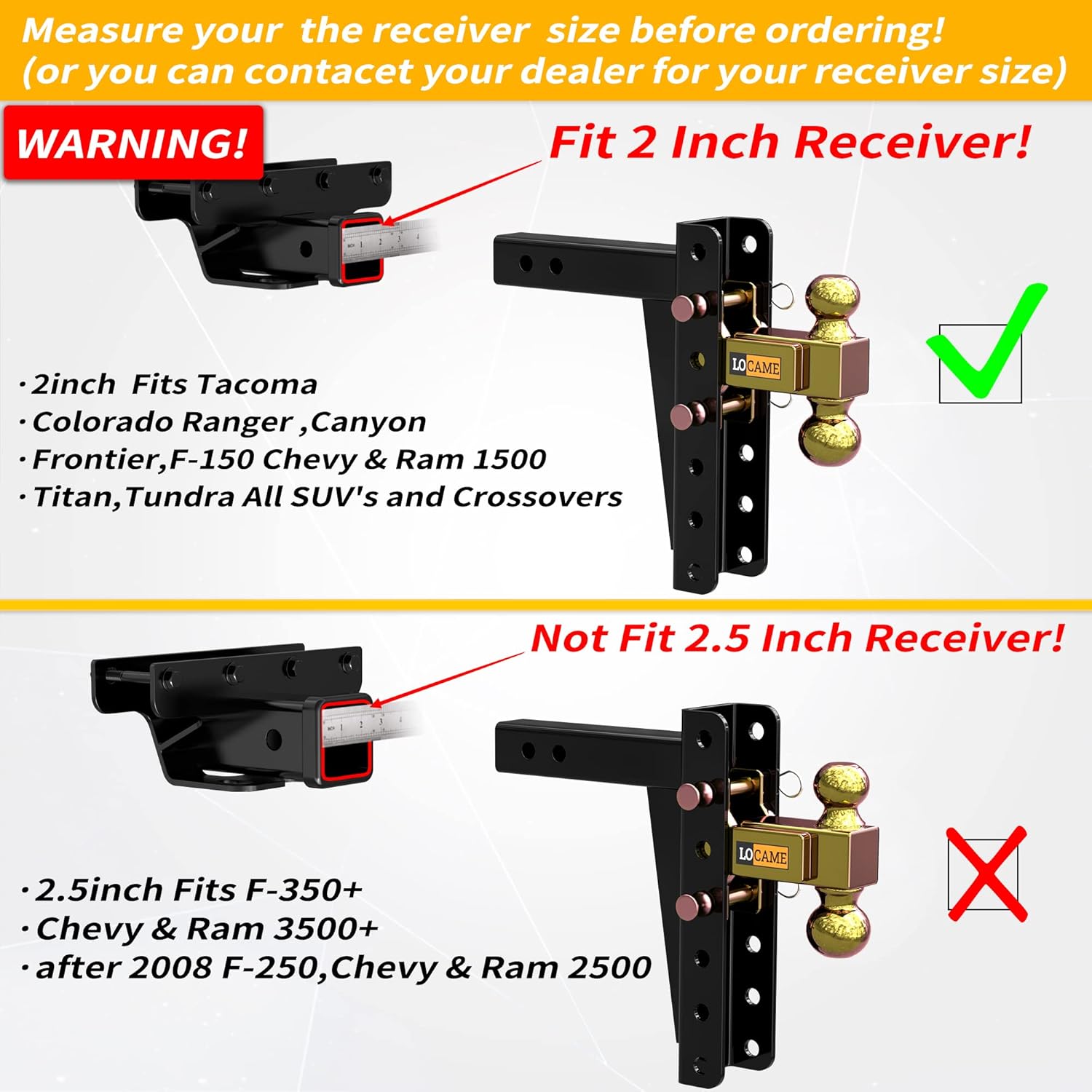 Adjustable Trailer Hitch, 2-Inch Receiver, 9-Inch Drop/Rise, 21,000 LBS GTW, Solid Ball Mount O400