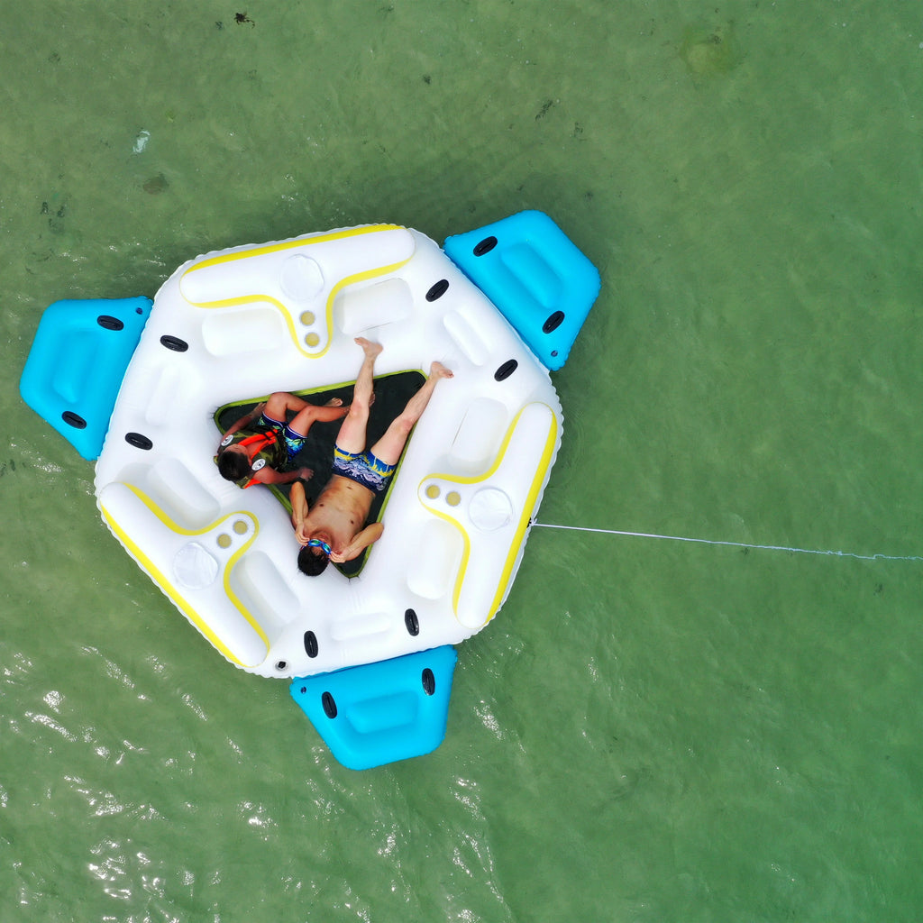 Inflatable Floating Island Lounge Raft with Cup Holders and Coolers - 6 Person Z743