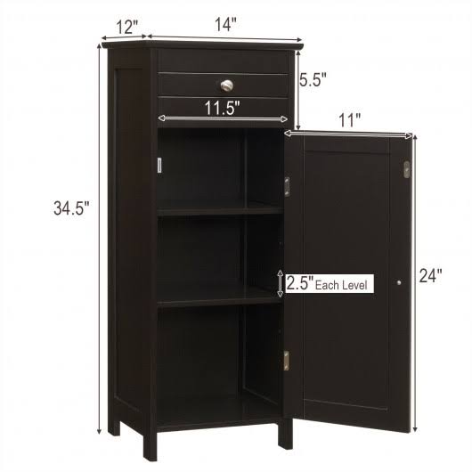 Brown Wooden Floor Cabinet with Drawer and Shelf G991386