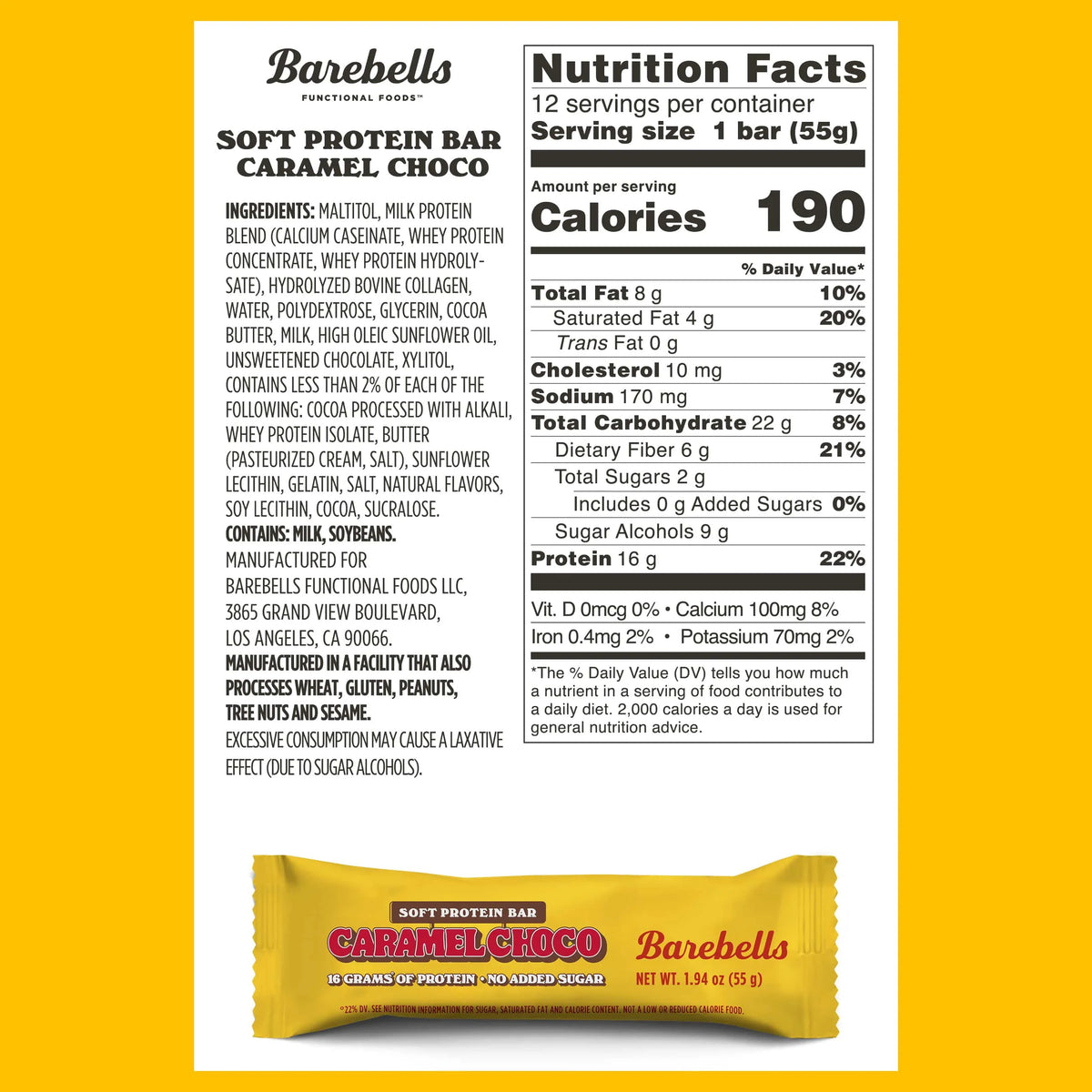 Soft Protein Bars Caramel Choco, 12 Count, 1.9oz Bars H930162