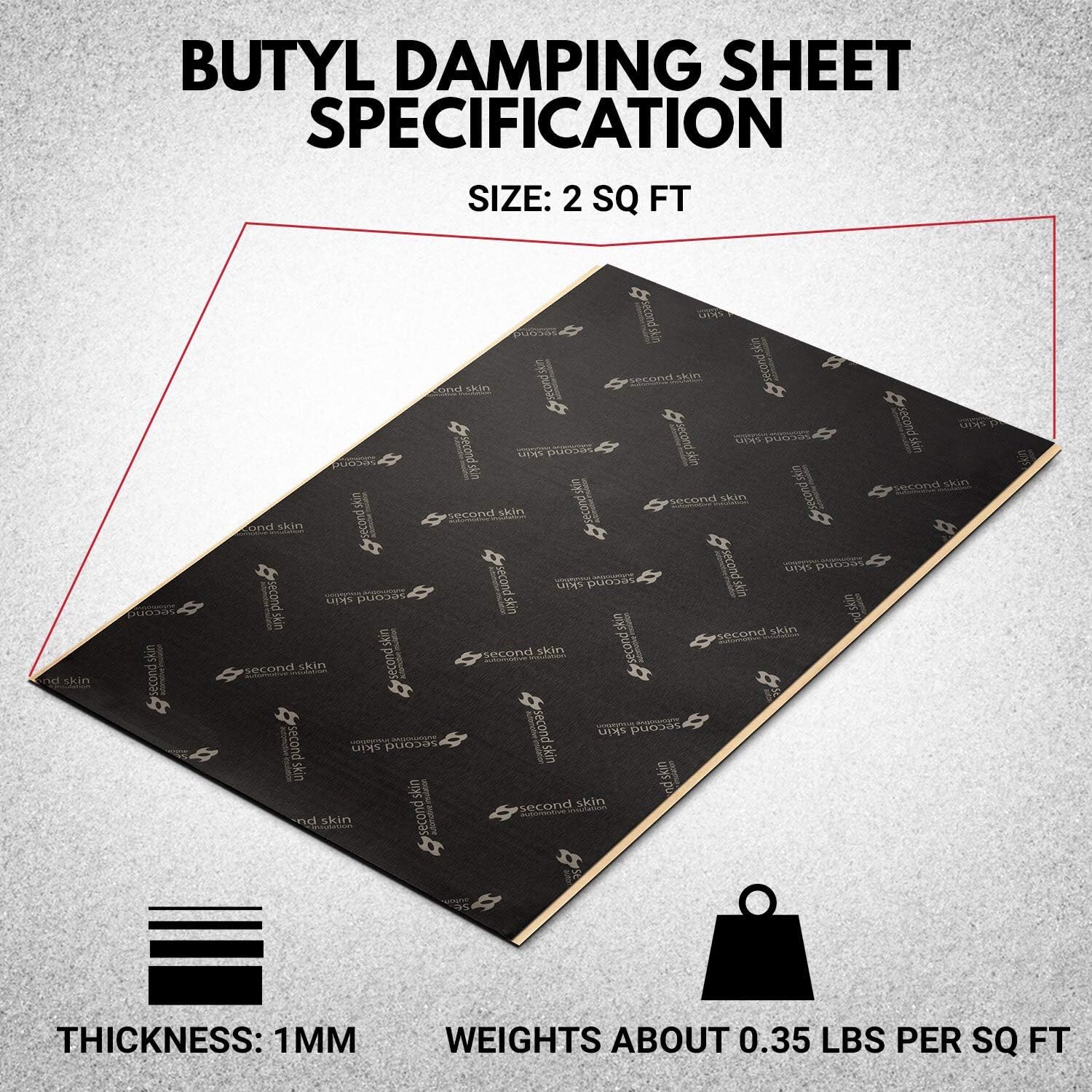 Butyl Rubber Car Sound Deadening Mat (1mm, 20 Sq Ft, 10 Sheets) S515774