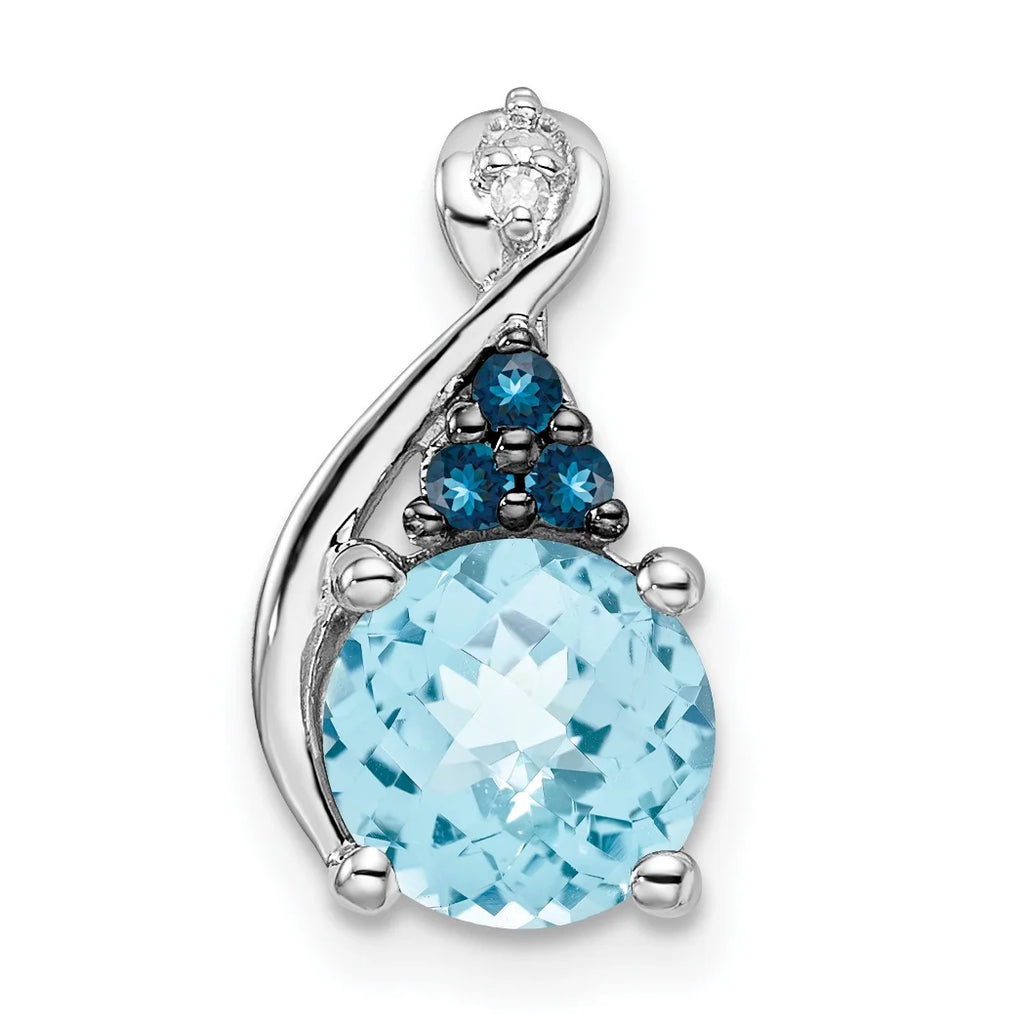 Sterling Silver Rhodium-Plated Diamond London Blue Topaz Charm Pendant with Sterling Silver Cable Chain Necklace 20'' V4716