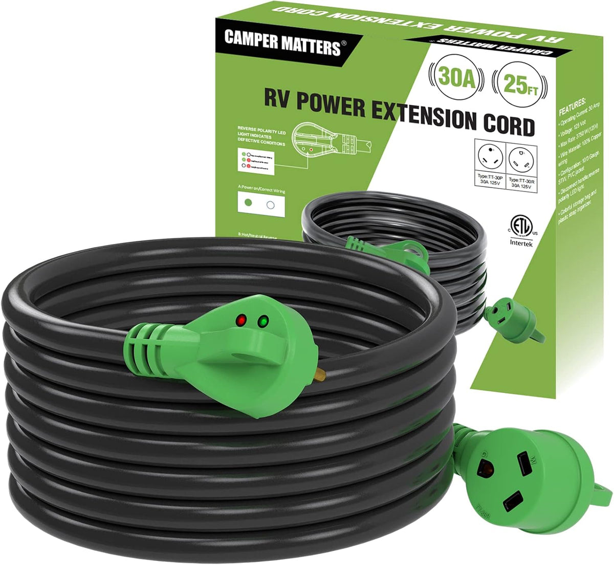 Detachable Power Cord 50A 50FT with Polarity LED Indicator, 14-50P Male to SS2-50R Locking Female, Storage Bag and Plastic Strap T23364