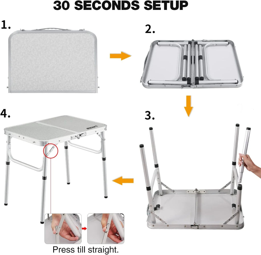 White 2 Foot Folding Aluminum Camping Table W56698