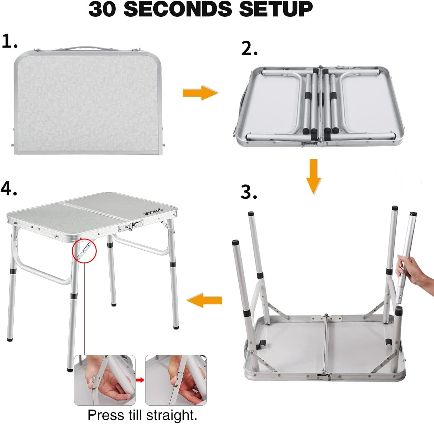 White 2 Foot Folding Aluminum Camping Table W56698