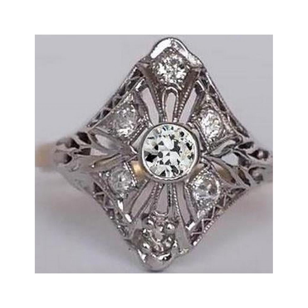 1 CT Antique Style Round Bezel Set Old Mine Cut Diamond Ring Q524