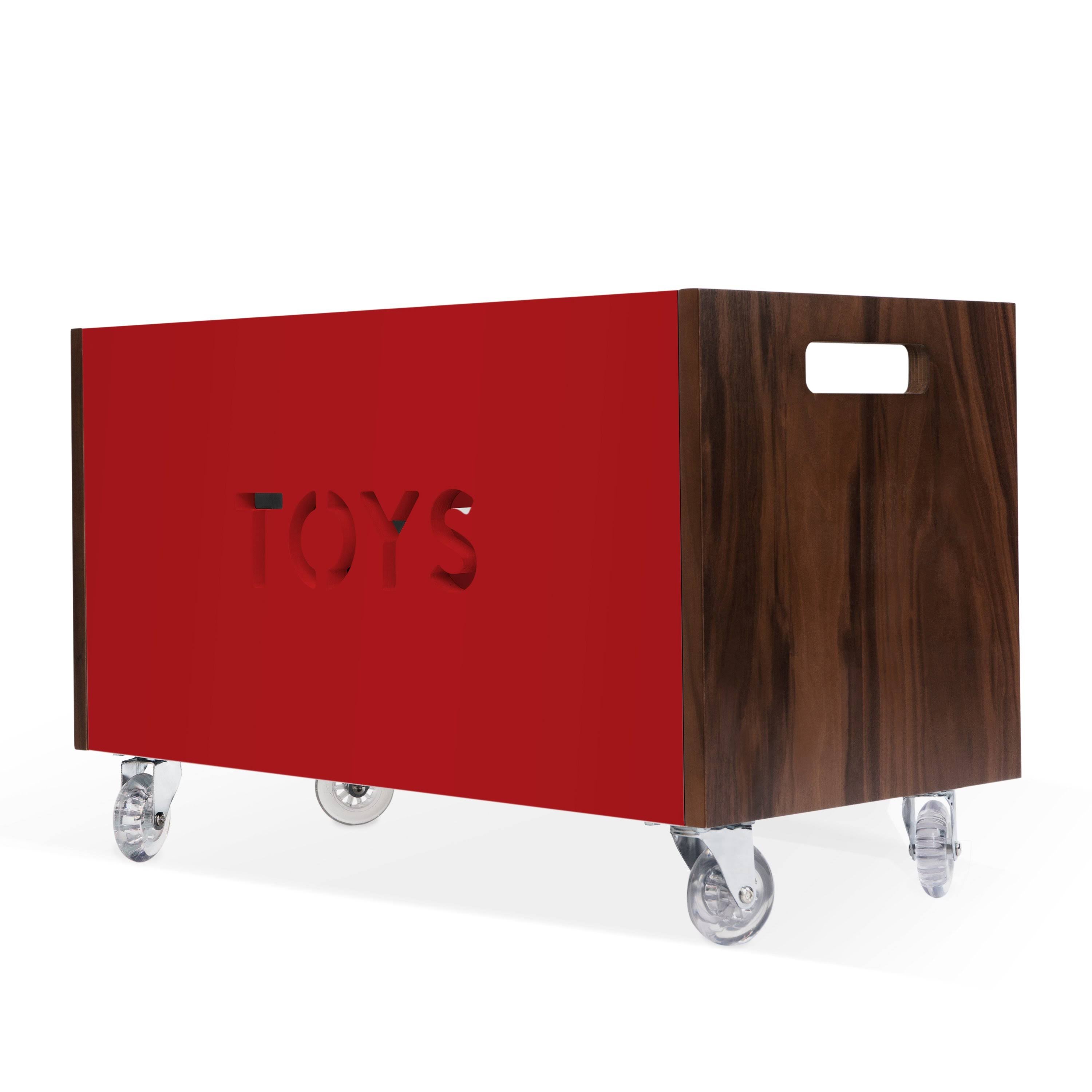 Walnut / Red Toy Box Chest on Casters K555260