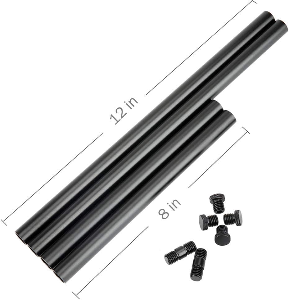 15mm Rod 8 Inch and 12 Inch with M12 Thread Rod Connector Rod Cap Extend to 20 Inch Rods, Pack of 2 V599